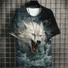 T-shirt da uomo estiva con stampa animale 3D e girocollo
