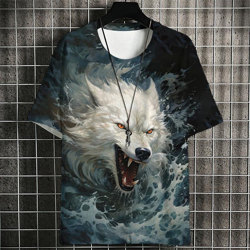 T-shirt da uomo estiva con stampa animale 3D e girocollo