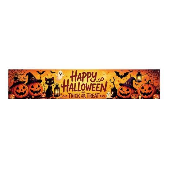 Outdoor Hanging Banners Halloween Fence Banner, 118 x 20 Inch Large Yard Sign Banner Flag, Scary Trick or Treat Party Decor Backdrop Decoration
