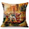Mediterranean Beautiful Italy Venice City Scenery Oil Painting Style Sofa Decoration Pillow Case Ocean Landscape Cushion Cover
