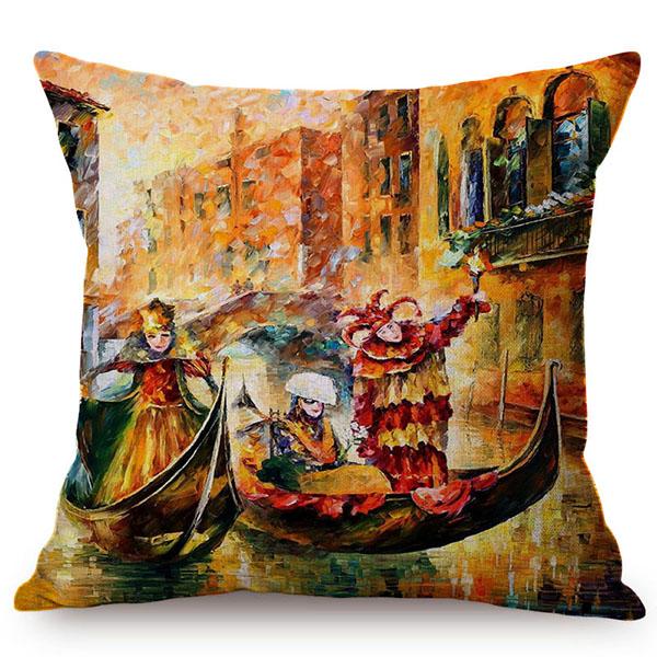 Mediterranean Beautiful Italy Venice City Scenery Oil Painting Style Sofa Decoration Pillow Case Ocean Landscape Cushion Cover