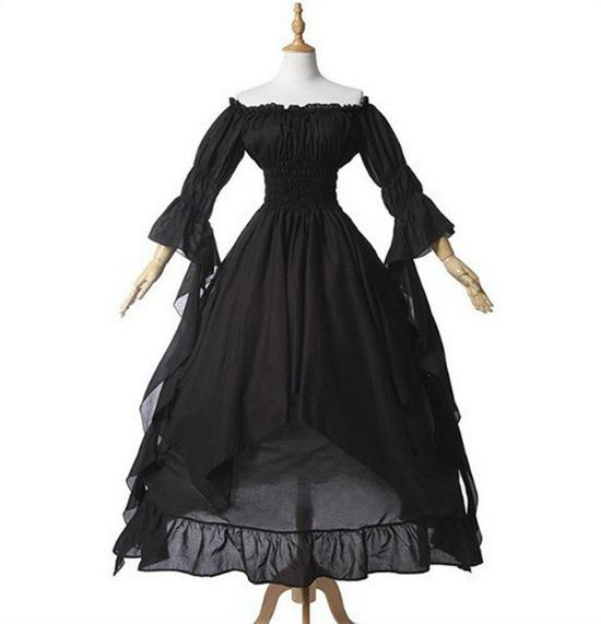 Retro Gothic Lace Flare Sleeve Cosplay Ball Gown Dress