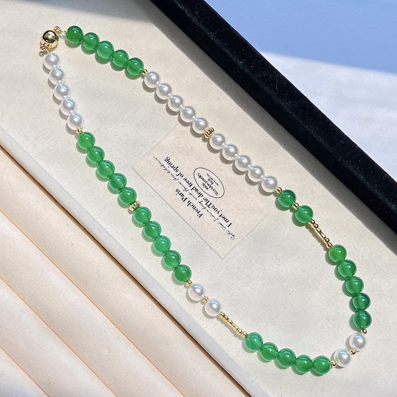 Wizard Of Oz Natural Ice Through Emperor Green Chalcedony Artificial Crystal Design Necklace Clavicle Chain