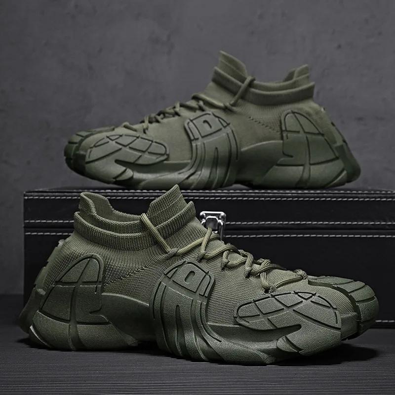 New Men Casual Shoes Summer Breathable Knit Leisure Sport Shoes Youth Slip-on Chunky Sneaker