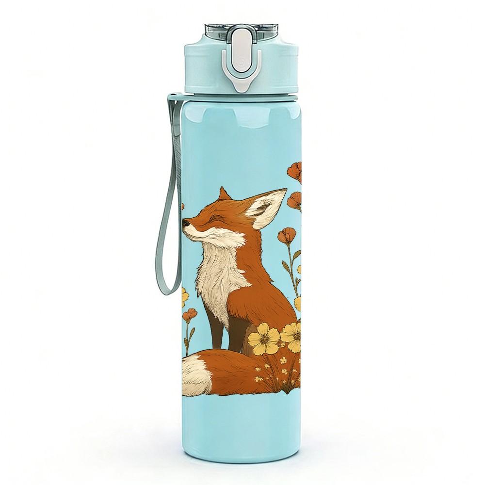 1PC Autumn Floral Fox Portrait 750ml Color Plastic Sports Water Bottle Leakproof Flip Straw Lid Suitable for Sports Office Home Use