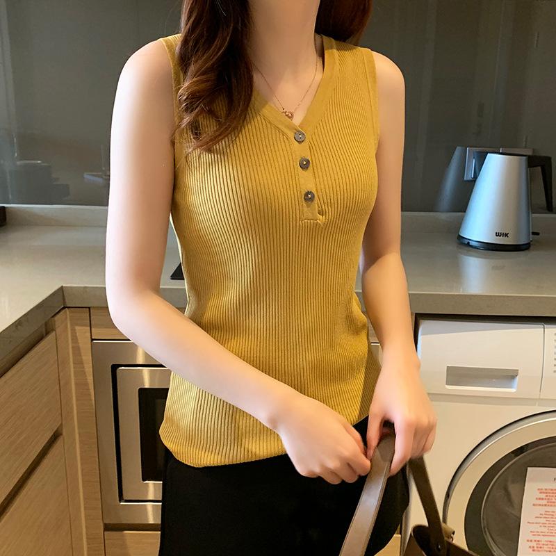 Mulheres colete verão dentro do pequeno tanque camisa de fundo camisa de malha magro com decote em v sexy sem mangas seção curta topos fora