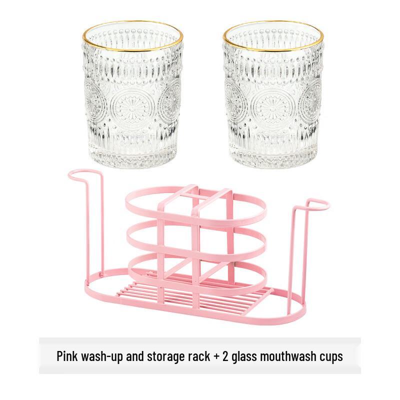 OLOEY Glass Mouthwash Cup Set with Pink Storage Rack