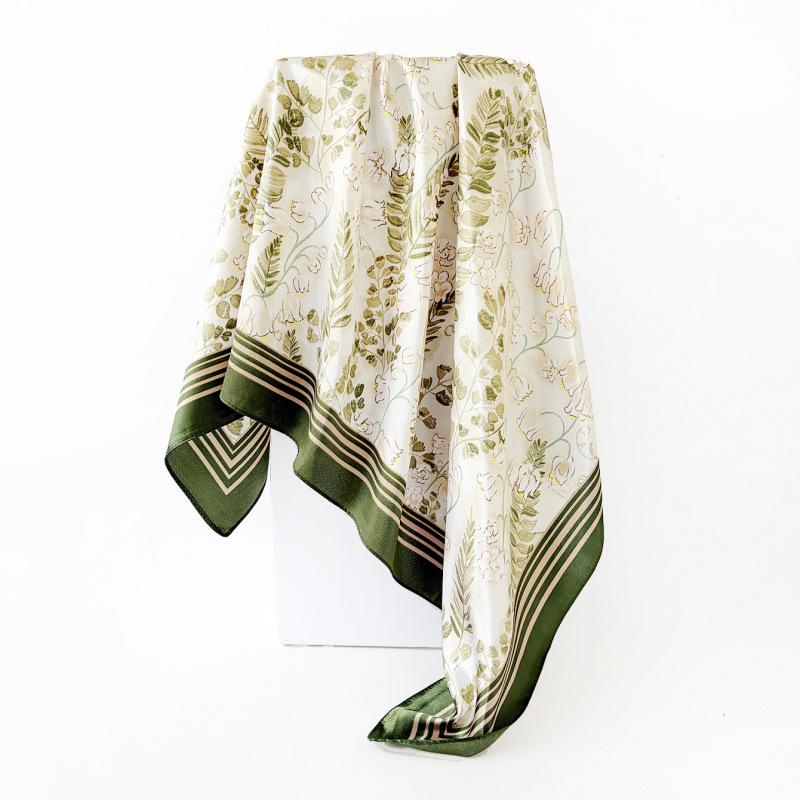 New-style Headscarf, 90cm Silk Scarf, Fresh Floral Print, Square Scarf, Ladies’ Large Scarf
