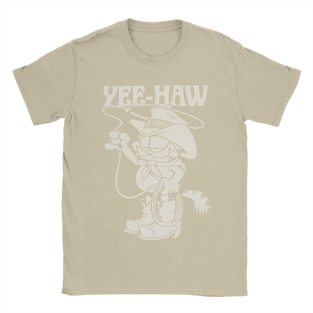 Garfields Cowboy Yee-Haw Vintage Retro Big Chest T-Shirts Cotton Tee Shirt Crewneck Short Sleeve T Shirts Plus Size Clothing
