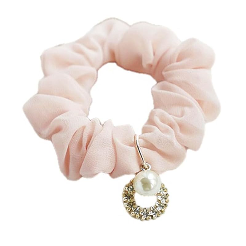 Elegant Floral Chiffon Hair Tie for Women – Soft and Stylish Scrunchie, Feminine Hair Accessory (1-White) 1-Light Pink