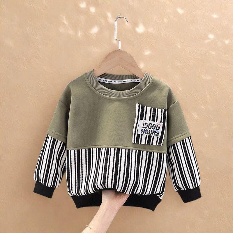 Boys Striped Crewneck Sweatshirt Autumn Spring Casual Top For Toddler And Kids Stylish Base Layer Shirt 90