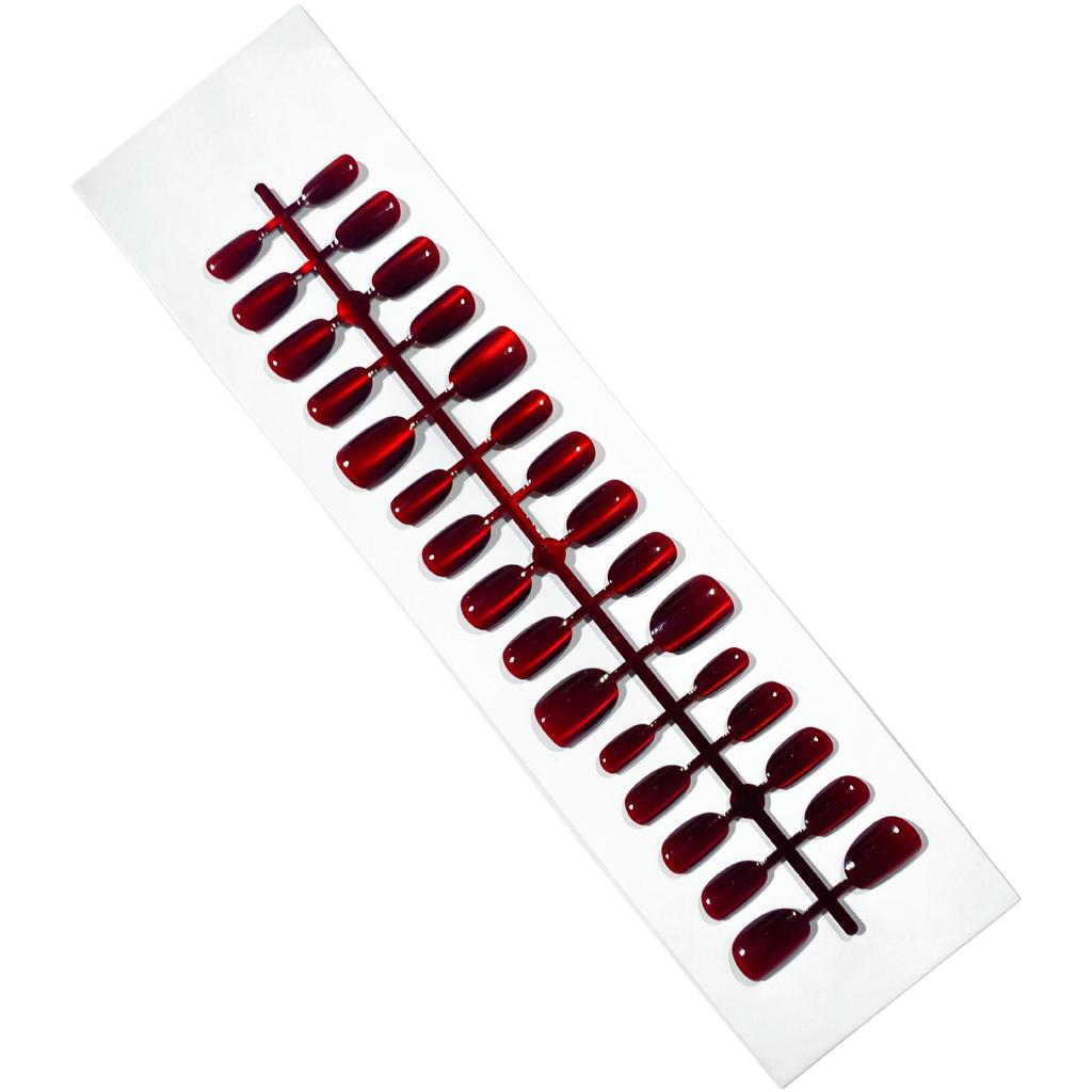 Burgundy Cat Eye Oval False Nails: Short, Wearable, Noble Cherry Finish
