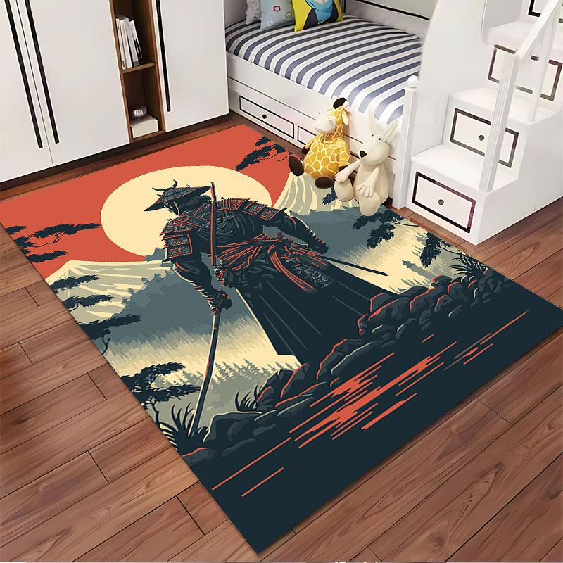Samurai Warrior Sunset Scene suitable as a non-slip mat for the living room or bedroom sofa