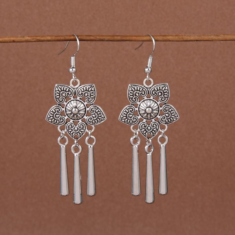 Vintage Chinese Tassel Earrings: Yunnan Dai Style with Tibetan Silver for Women