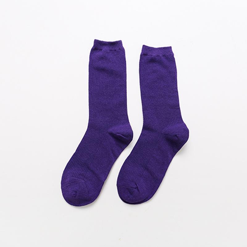 Dámské bavlněné ponožky střední délky v japonském stylu - Podzim/Zima, Jednobarevné černé, Trendy délka do půli lýtek.