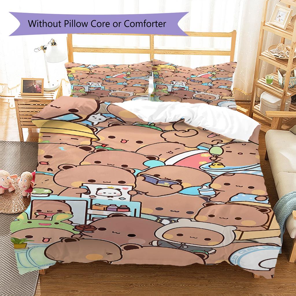 H260212Peach Goma Pattern Bedding,Quilt Set Quilt Cover Pillowcase Home Birthday Gift (1 * duvet cover + 2 * pillowcase, without core)