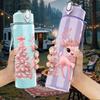 1PC Floral Reindeer Christmas Print 750ml Color Plastic Sports Water Bottle Leakproof Flip Straw Lid Suitable for Sports Office Home Use