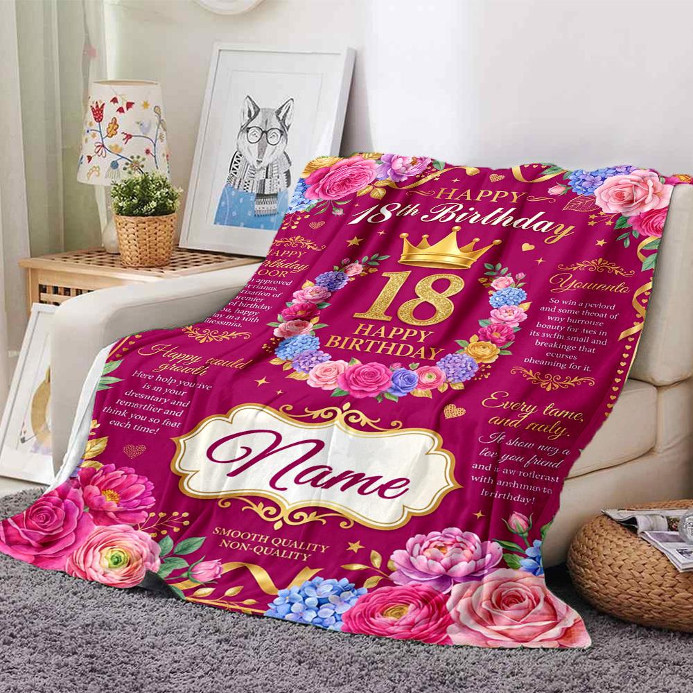 Golden 18Th Birthday Celebration Personalized Name Blankets Soft And Comfortable Against The Skin Naps And The Office A Wonderful Gift For Friends