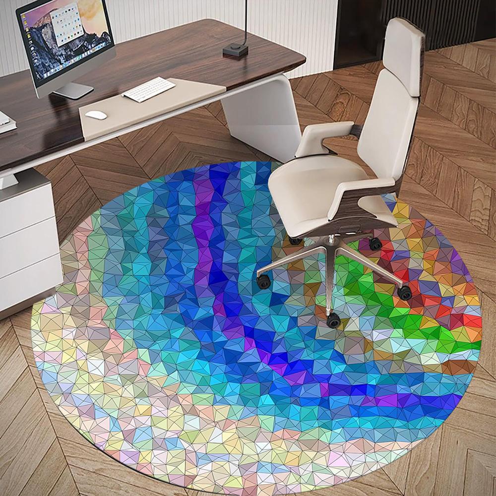 1pc Geometric PatternsColorful Mosaic Pattern Office Round Rugs, Under Chair Round Rugs for Living Room, Bedroom, Bathroom Decoration Carpet 091832