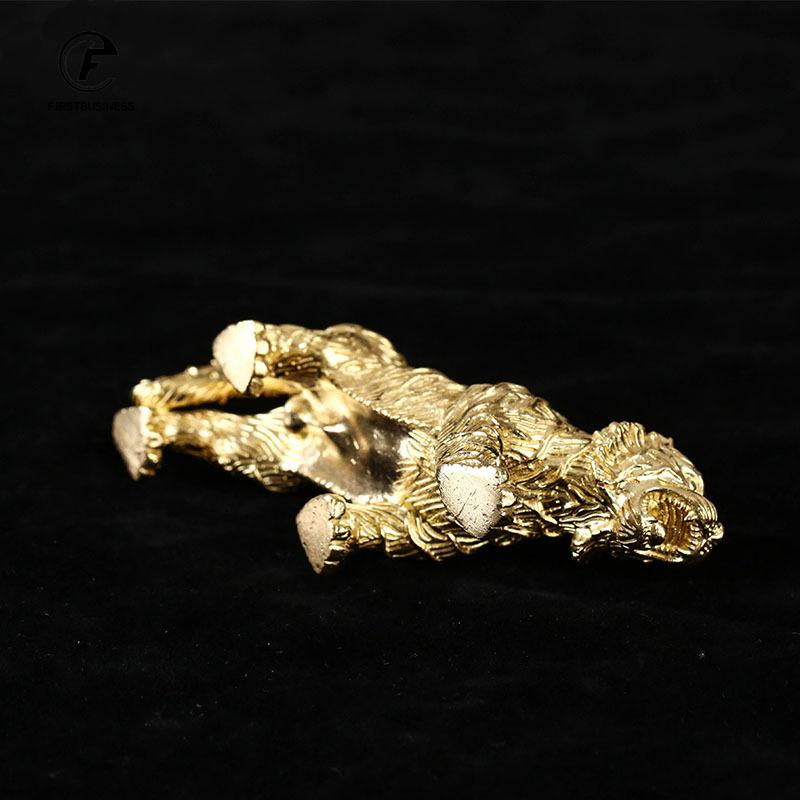 Solid Brass Big Tiger Statue Desktop Ornament Tea Pet Gold Color Animal Figurines Paperweight Home Decoration Crafts Accessories