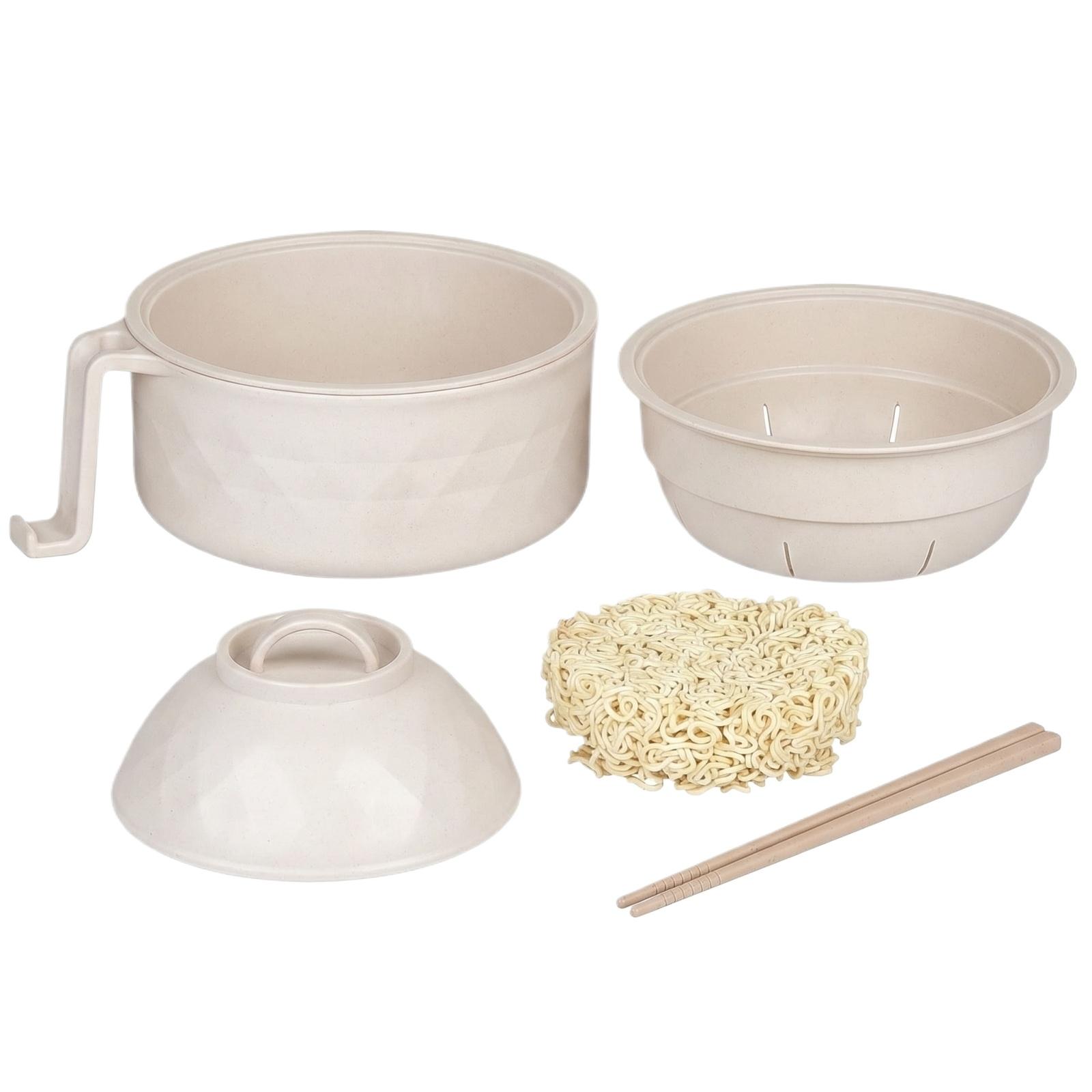 

Microwave Safe Noodle Bowl with Lid and Handle Includes Fork Spoon and Chopsticks for Dormitory or Office Use 1100ml Capacity Wheat Straw Material One size бежевый