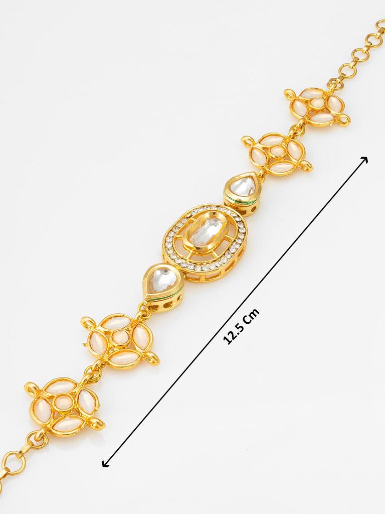 Gold-Plated White Stone-Studded & Beaded Handcrafted Bracelet