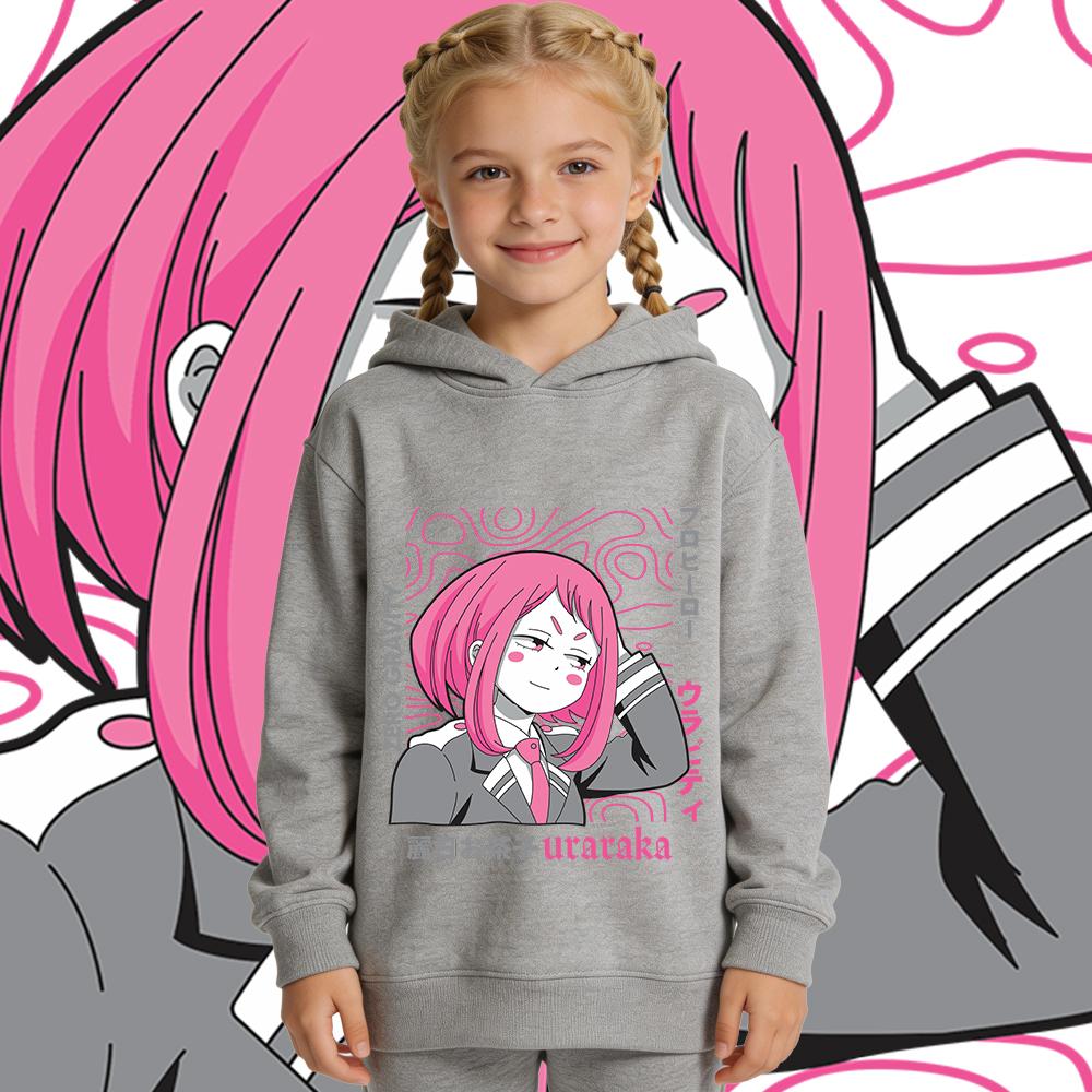 My Hero Academia Uraraka Anime Print Boys Girls Kids Fleece Hoodie Pullover Fall Winter Warm Sweatshirt Soft Casual Clothes