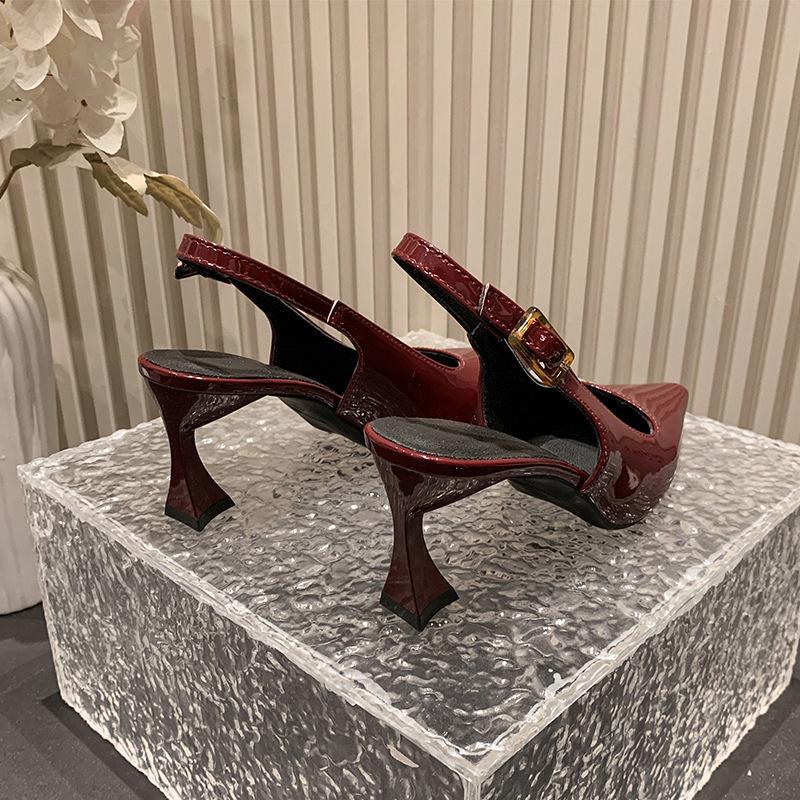 Black Pointed Sandalias De Mujer Shallow Comfortable Patent Leather Fashion Shoes Woman French Sexy High Heels Designer Footwear