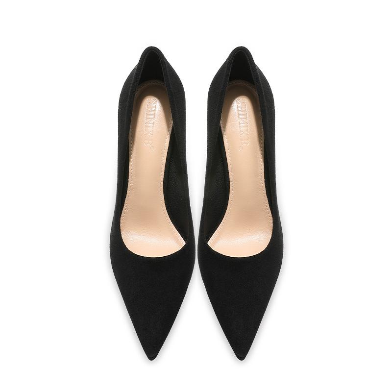Fashion 2025 Spring New Black High Heels Sexy Stiletto Pointed Toe Platform Lady Party Single Shoe Career Suede Womens Pumps Size 34-39