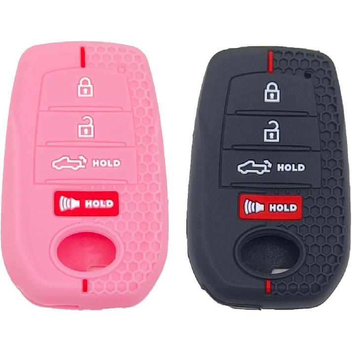 LemSa 2Pcs Silicone Key Fob Cover Case Protector Holder for Toyota 2026 2025 2024 2023 Tacoma Tundra Camry Corolla Crown Prius Venza Sequoia Grand
