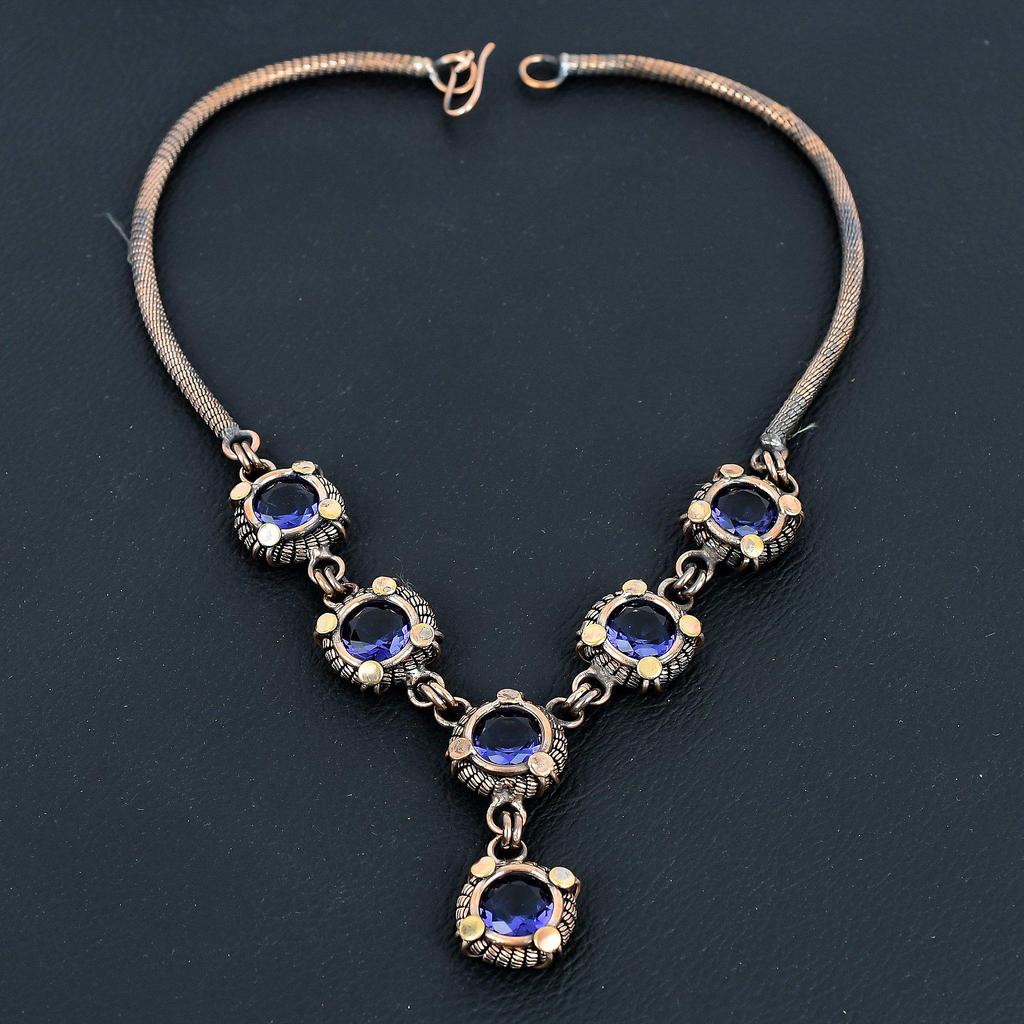 Amethyst Necklace Handmade Jewelry, 999 Copper Wire Wrapped Necklace Designer Gemstone Jewelry Adjustable Chain Necklace Gift For Mom