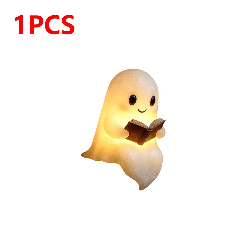 Halloween Cute Ghost Lamp USB Powered Light Up Halloween Ornament Lovely Ghost Figurine Light for Bedroom Study Room Reader
