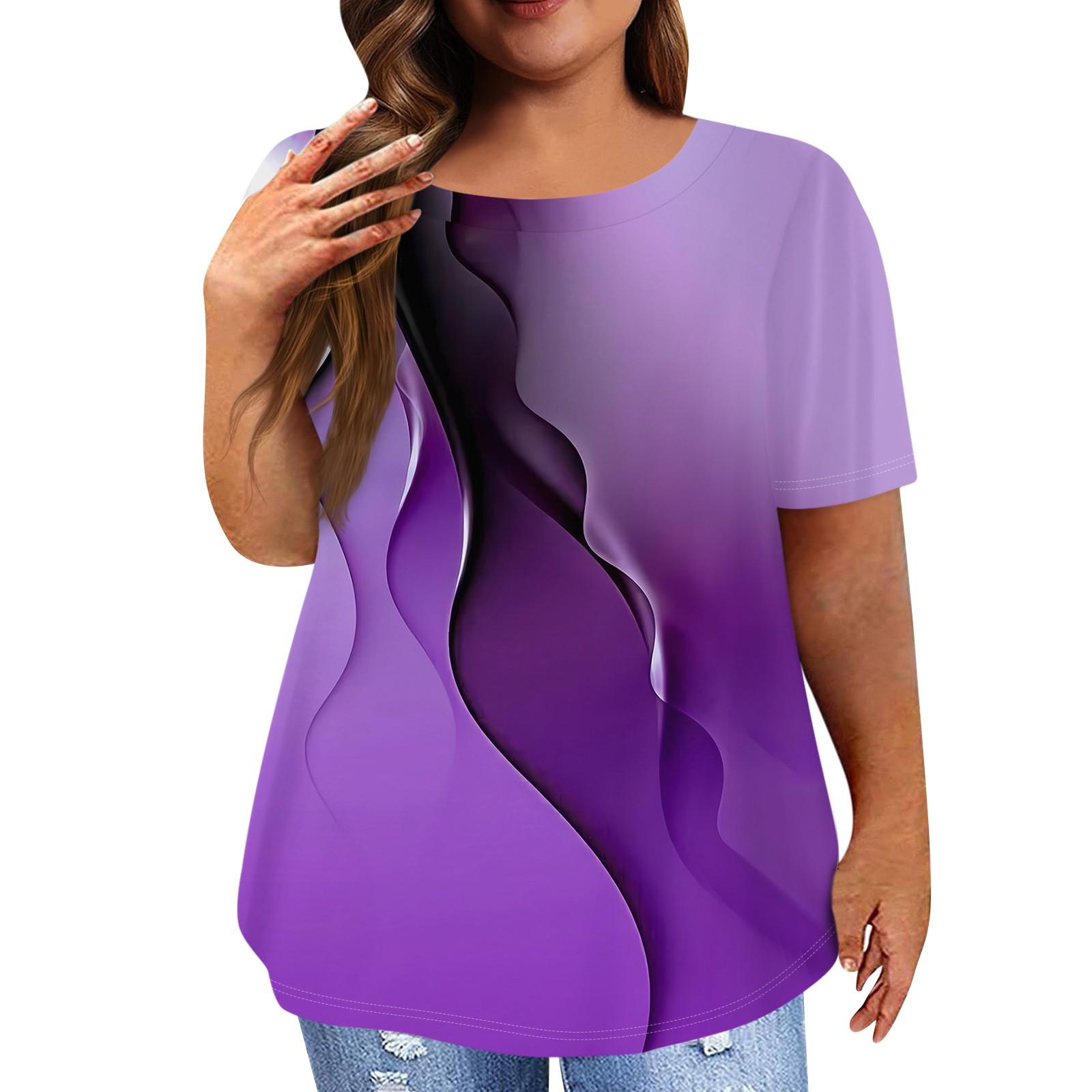 

Женский модный повседневный топ с короткими рукавами и круглым вырезом больших размеров с принтом XXXXL фиолетовый