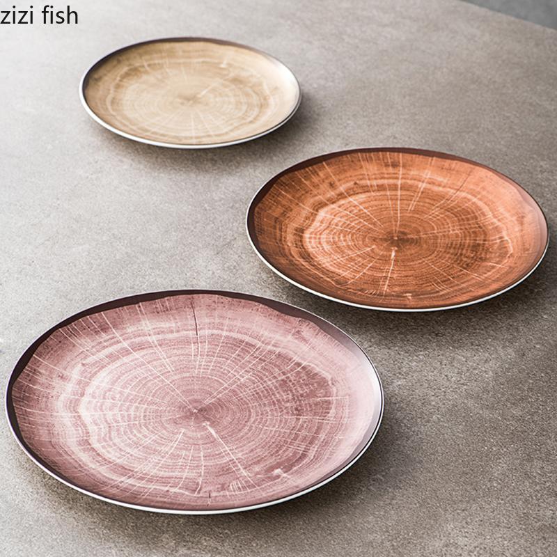Platos de cerámica poco profundos con cambios de horno retro, platos de postre para restaurante, platos de ensalada, platos de carne, platos de exhibición de cocina molecular