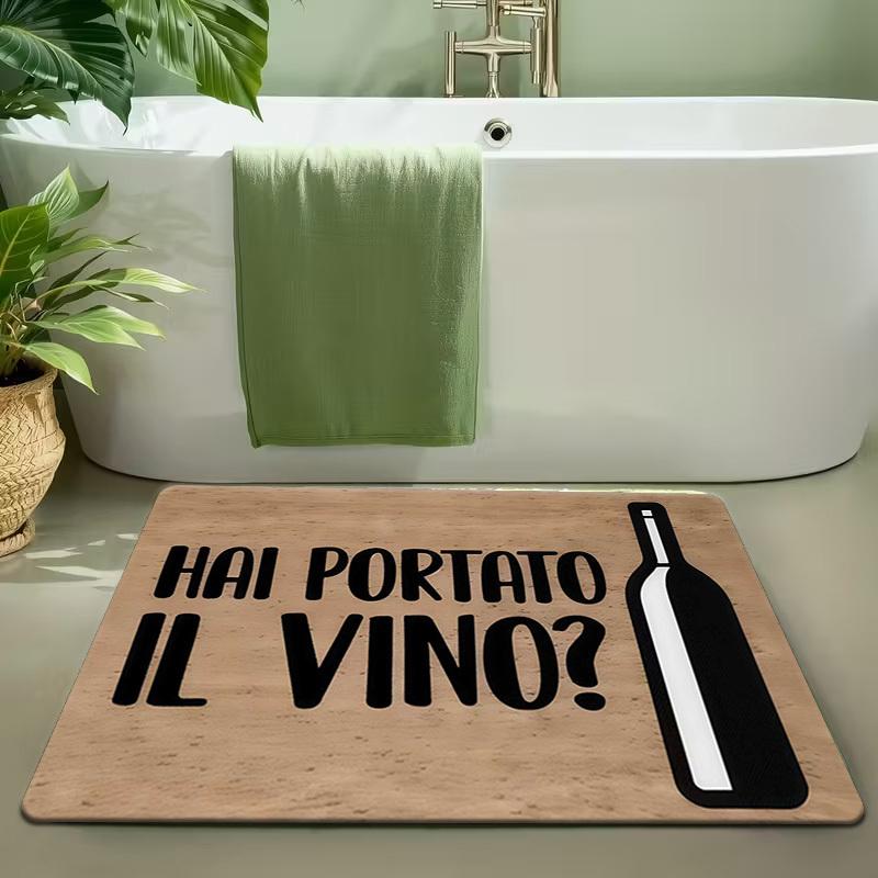 Humorous Wine Themed Welcome Doormat, Funny Italian Style Non-Slip Entryway Rug,Decorative Outdoor Floor Mat for Porch and Patio