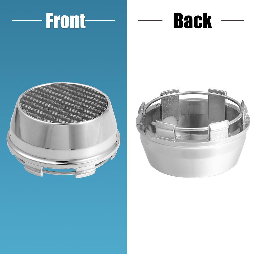 ACROPIX 4 Stück 66mm Außendurchmesser 66mm Auto Rad Reifen Mittelnabenkappe Abdeckung mit Karbonfaser Muster Aufkleber Silberfarben