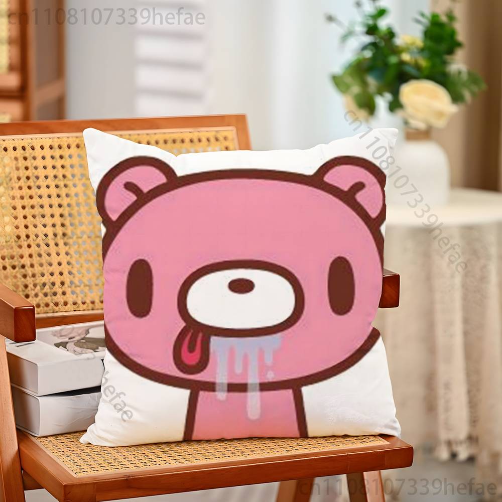 Pink Bear GGloomys Kawaii Funny Pillow Case Antidustmite Pillowcase Invisible Zipper Silky Short Plush Sofa Cushion Cover