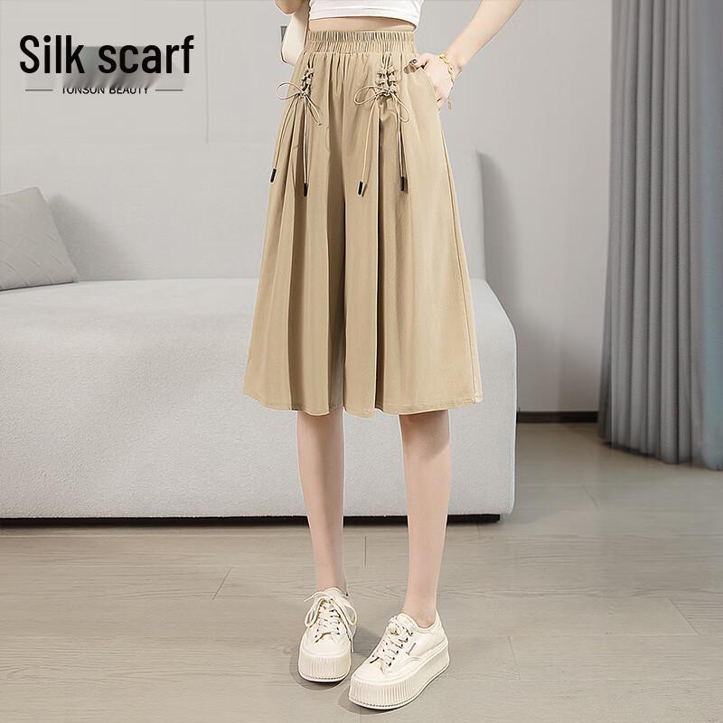 Women s Elastic Waist Loose Cropped Wide-Leg Pants S