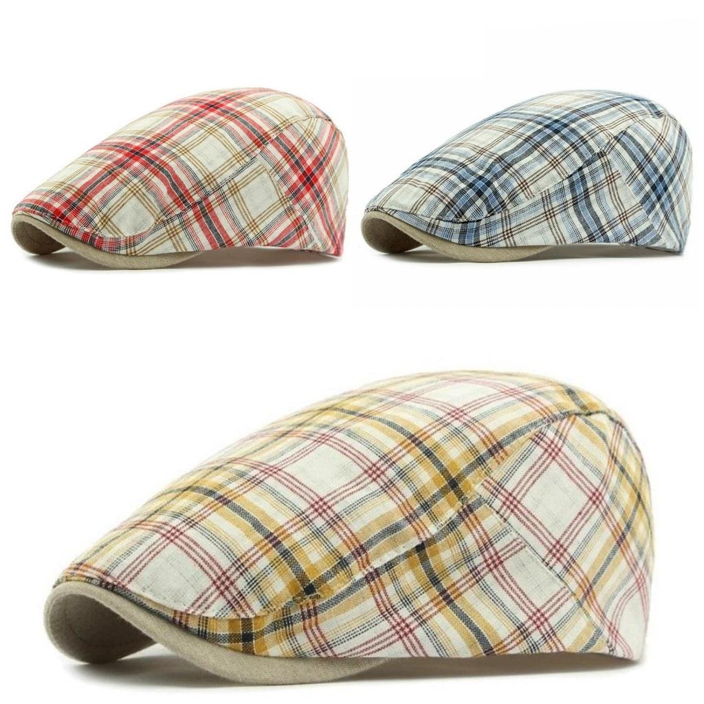 Sun Hat Summer Breathable Beret Cap Plaid Bright Check Beret Hat Outdoor Sun Protection Men's Women's Dad Hat Forward Cap Visor
