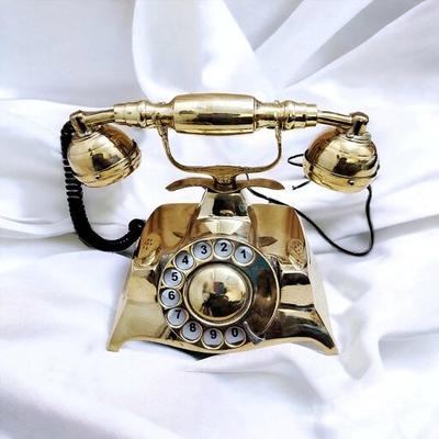 Vintage Telephone With Rotary Dial, Antique Candlestick Landline Telephone, Nautical Brass Telephone For Room Decor, Handmade