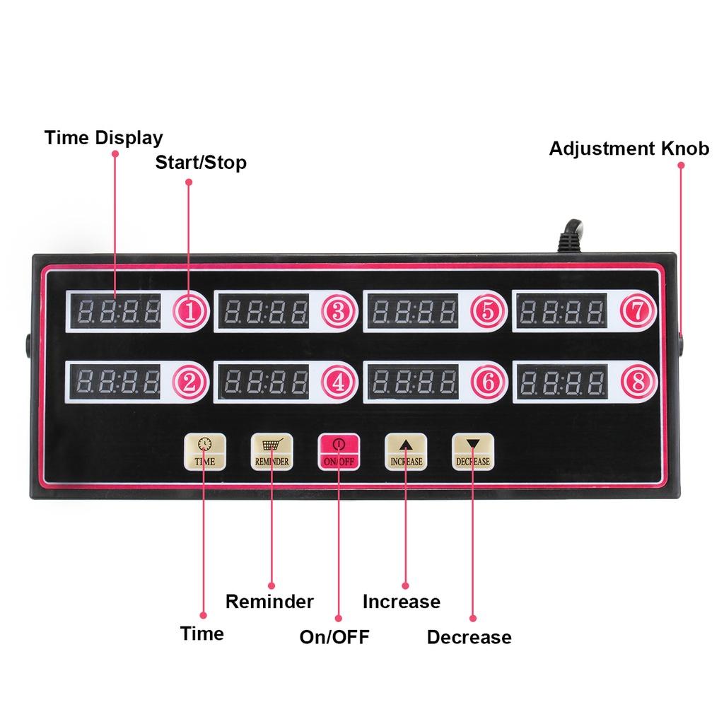 220V Shaking Reminder Commercial Restaurant 8 Independent Channel Kitchen Timer Digital Timer Cooking Timing LCD Display Clock