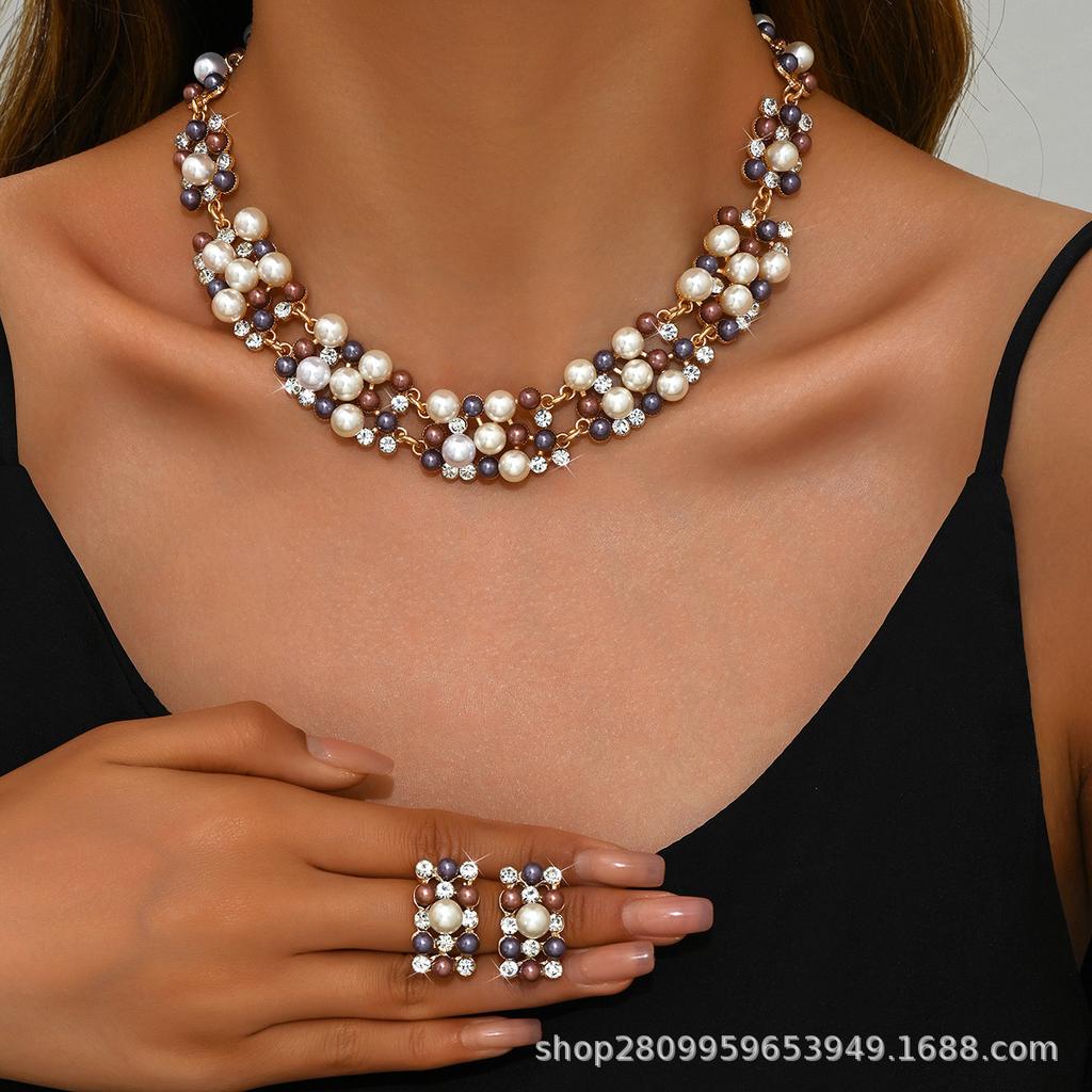Alloy Rhinestone Wedding Necklace Earrings Bridal Wedding Accessories Banquet Ladies Jewelry