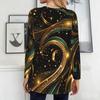 Women Plus Size Round Neck Long Sleeve Black Gold Green Printed Longline T Shirt With Pockets