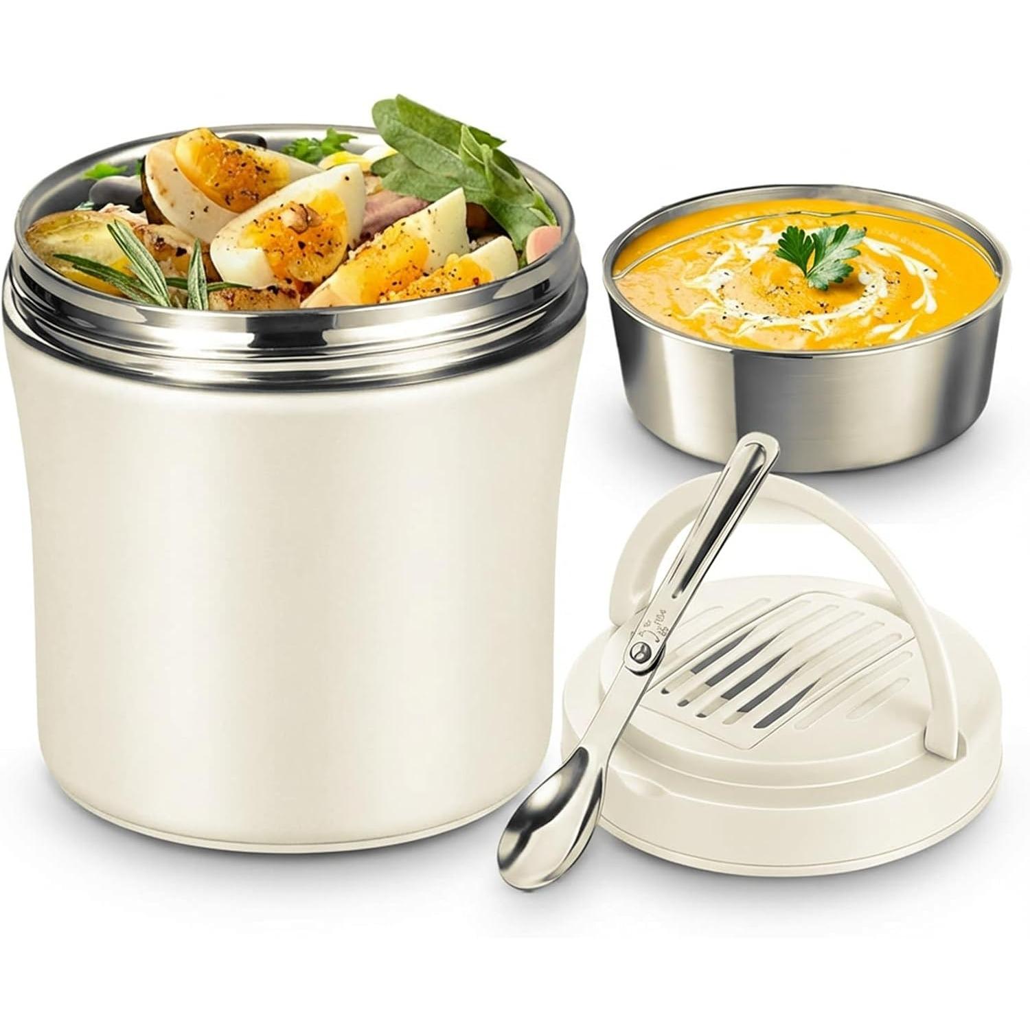 

40 OZ Hot Food Container,Leakproof Wide Mouth Stainless Steel Vacuum Insulated Food Jar,304 Stainless Steel Soup Container with Portable Handle білий