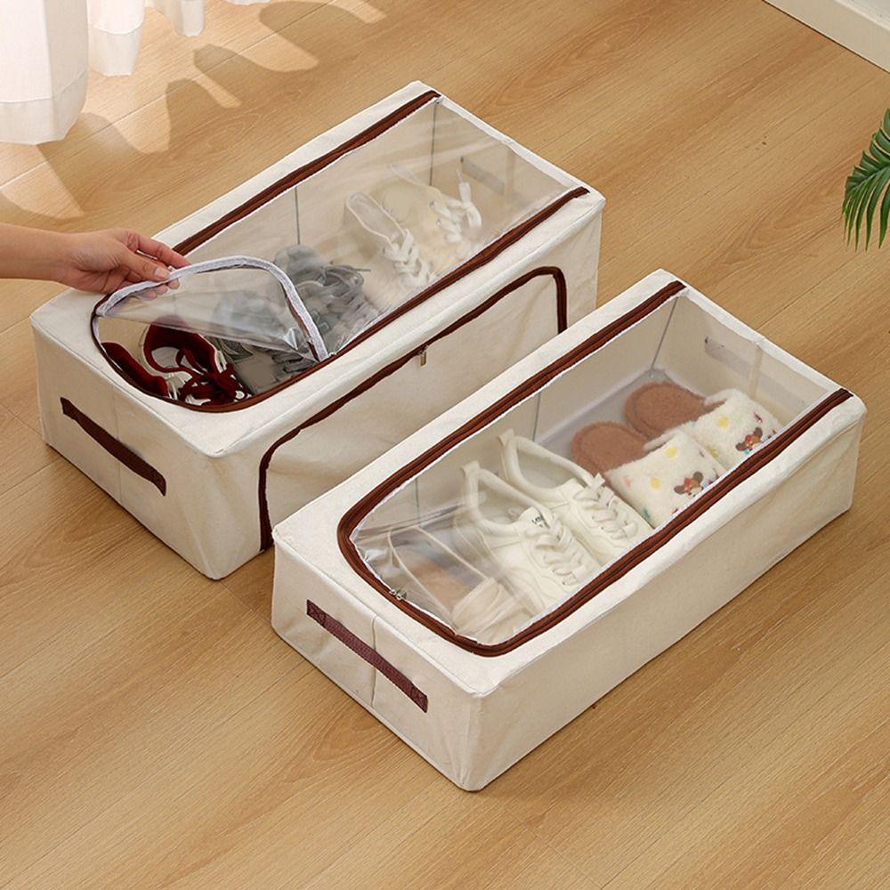 Large Capacity Underbed Shoe Storage Box Steel Frame Clothes Storage Organizer Shoe Basket Bedroom