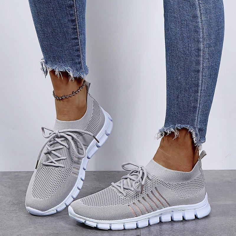Spring and summer fly-woven mesh women's shoes breathable sports shoes deep-mouth lace-up muffin bottom casual running women's shoes