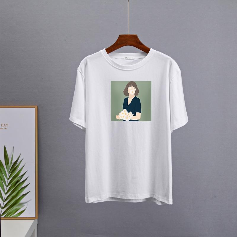 Hirsionsan Kawaii z nadrukiem T Shirt kobiety lato eleganckie podstawowe luźne ubrania estetyczne Harajuku koszulki z nadrukami kobieta Casual bawełniany top