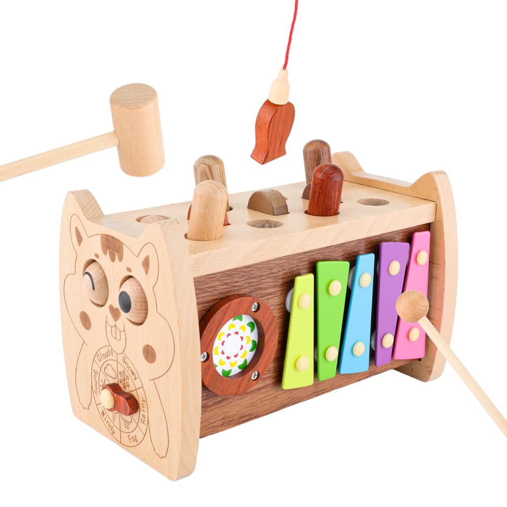 FlyCreat Multifunctional Montessori Fishing Educational Toy Wooden Toy with and Musical Colorful for Color Early and Fingertip Ages Girls and Birthday