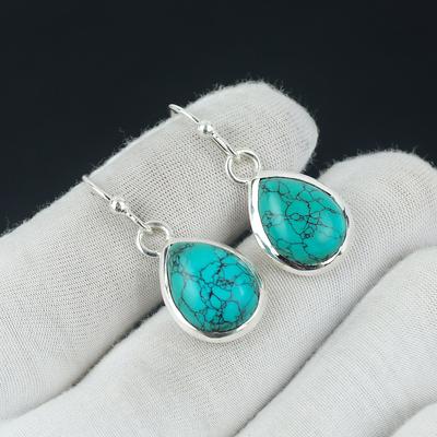 Türkis Ohrringe, 925 Sterling Silber Ohrringe Wunderschöner Edelstein Cabochon Türkis Stein Ohrringe Geburtstagsohrringe Geschenk für Sie für Frauen