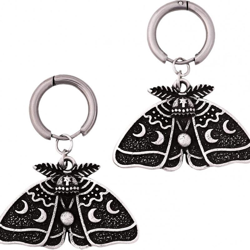 Gothic Silver Luna Moth Moon-shaped Earrings